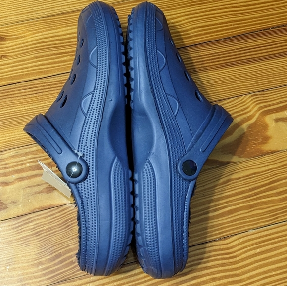 Men's Navy Blue Fur Sherpa Lined Clogs With Back Straps, Size 9-10, New With Tag - Picture 4 of 6